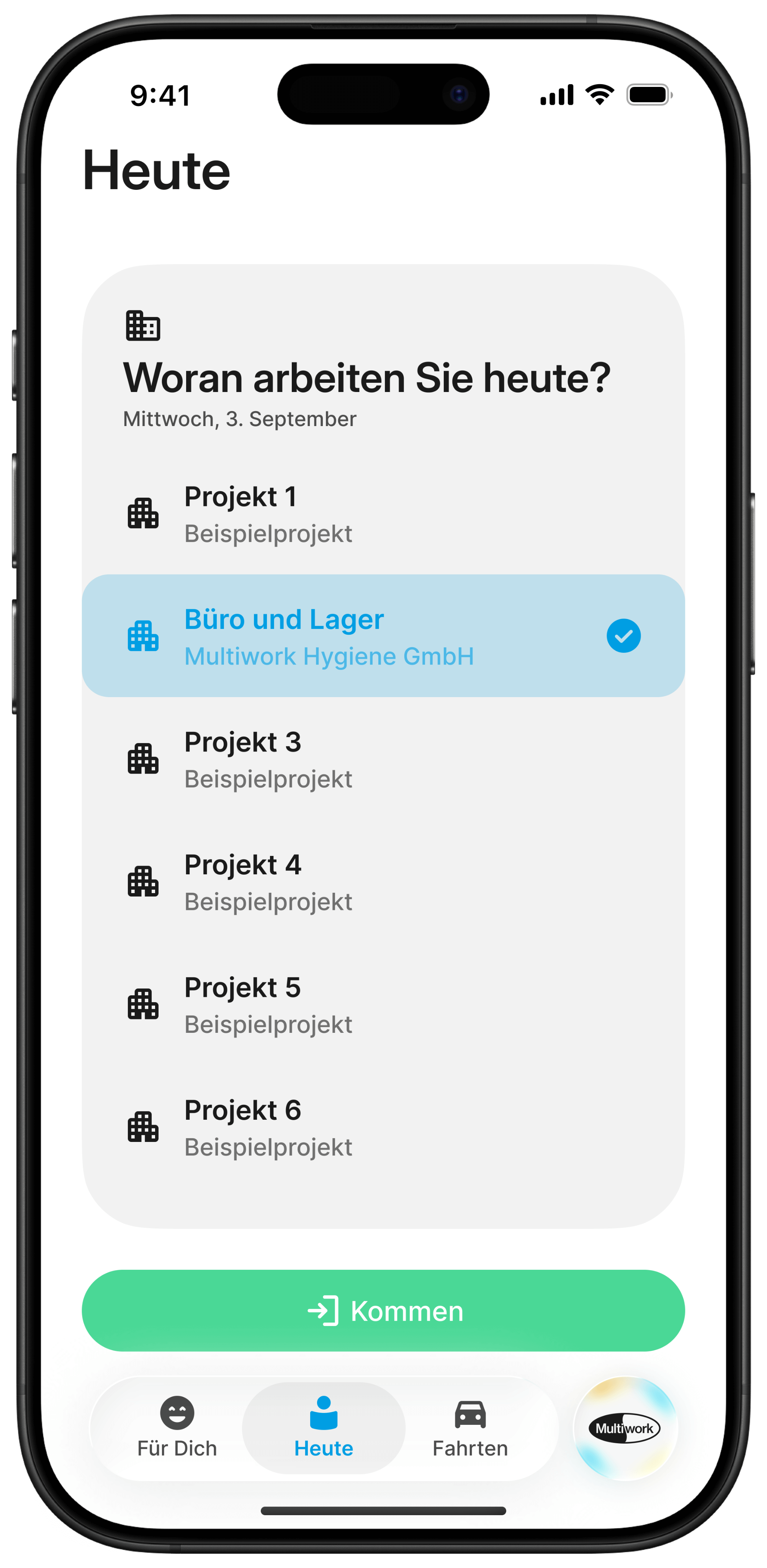 Projekt auswählen – ScanTag scannen oder manuell wählen