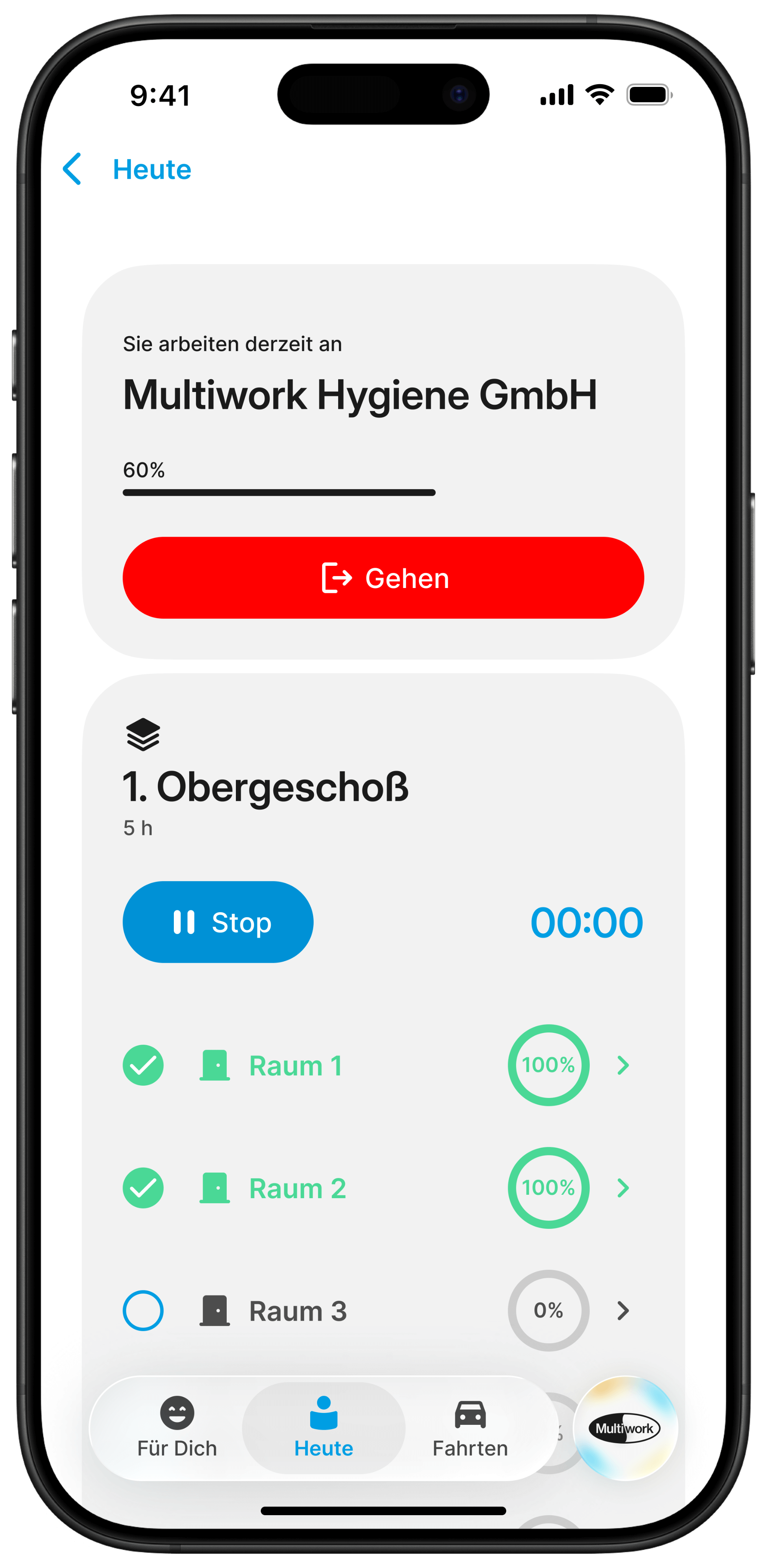 Aufgaben abhaken – Räume werden erledigt markiert