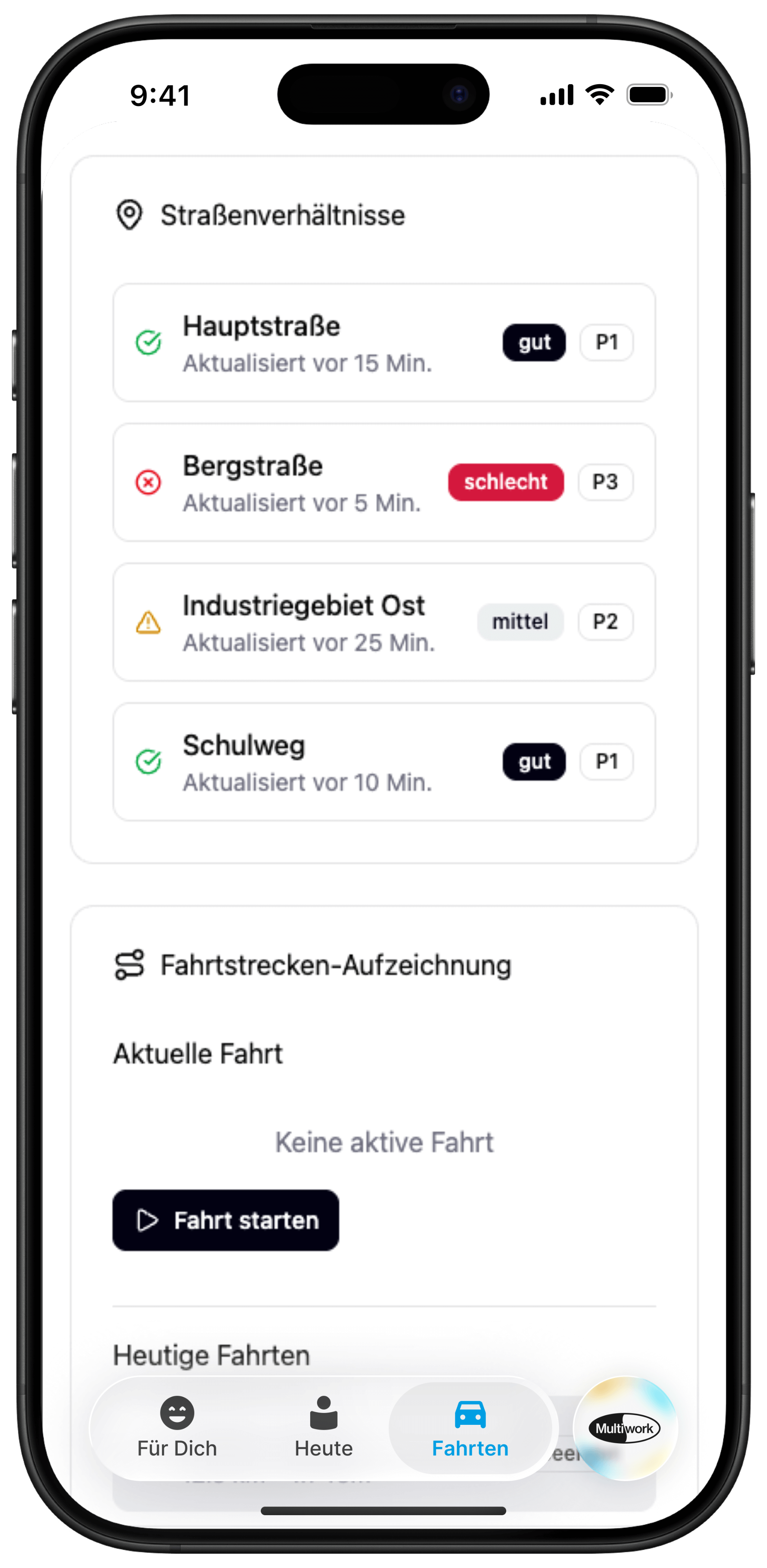 Anzeige der Straßenverhältnisse.