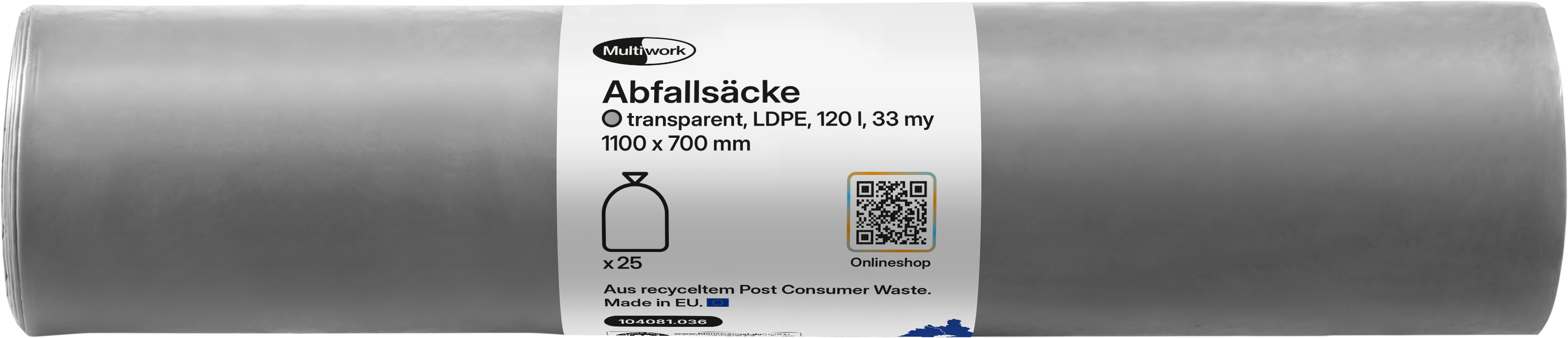Müllsäcke LDPE ohne Zugband 120 lt. transparent, 700 x 1100 mm, 33 my