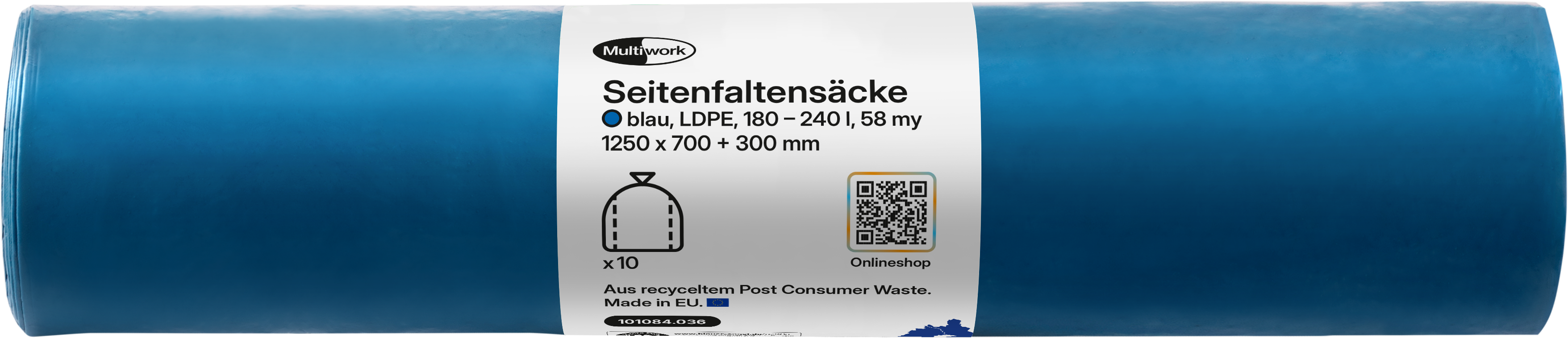 Müllsäcke LDPE ohne Zugband 180 - 240 lt. blau, 700+300 x 1250 mm, 58 my