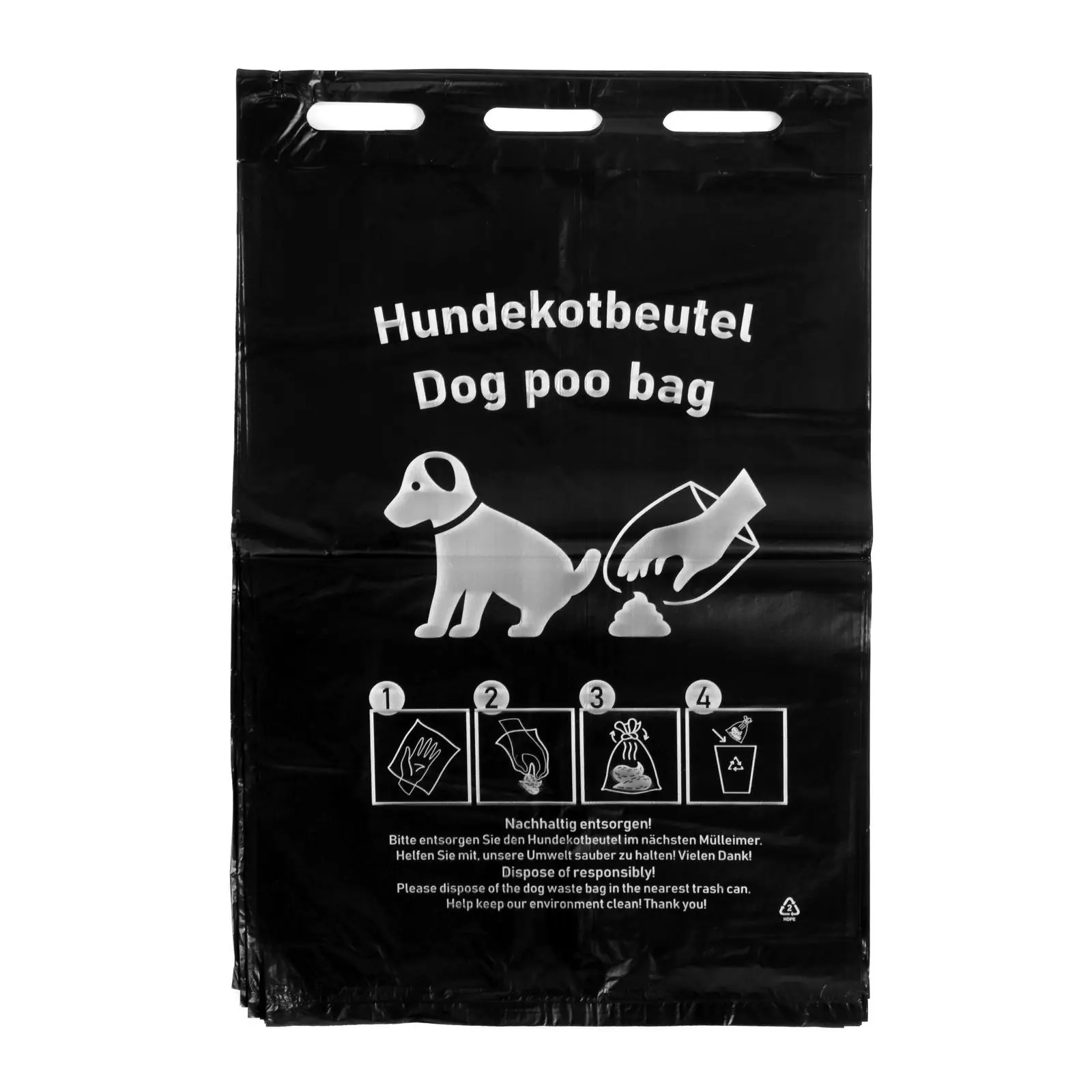Hundekotbeutel HDPE schwarz mit weißem Druck