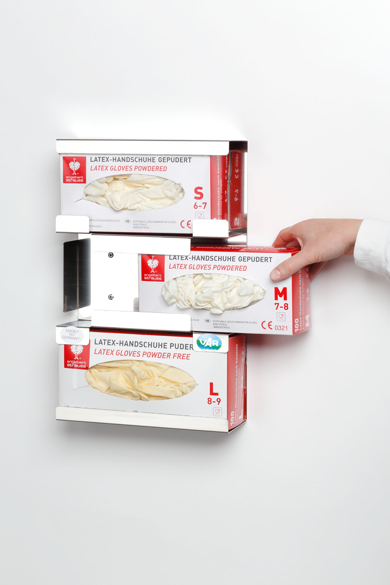 VAR Handschuhhalter, Edelstahl, dreifach, offen