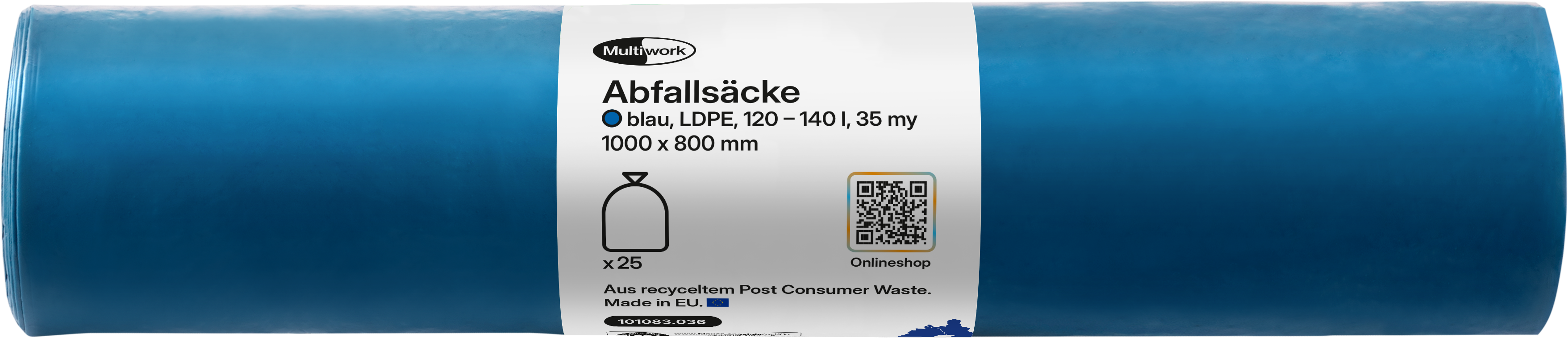 Müllsäcke LDPE ohne Zugband 120 - 140 lt. blau, 800 x 1000 mm, 35 my