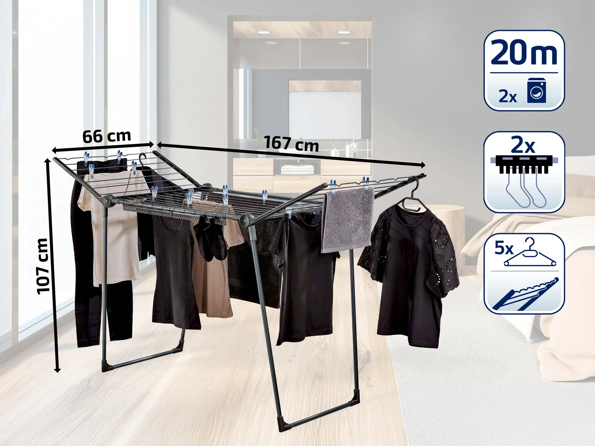 LEIFHEIT Wäscheständer Pegasus 200 Solid Black