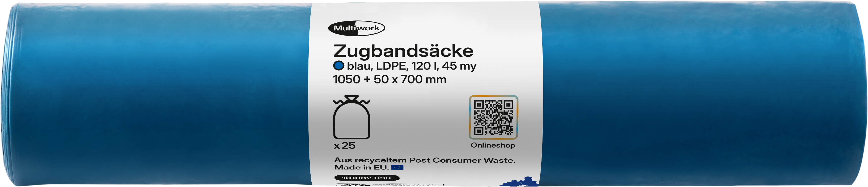 Müllsäcke LDPE mit Zugband 120 lt. blau, 700 x 1050+50 mm, 45 my