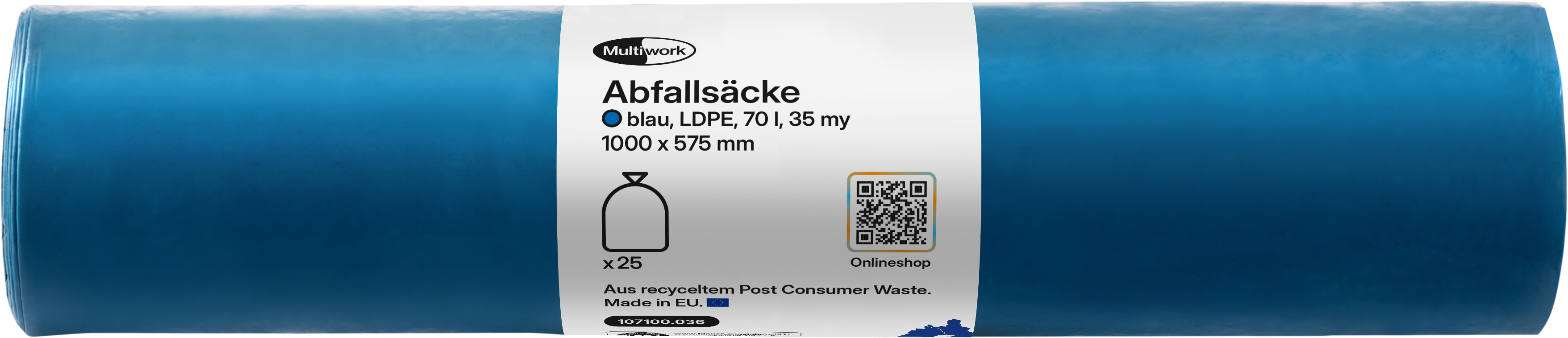 Müllsäcke LDPE ohne Zugband 70 lt. blau, 575 x 1000 mm, 35 my
